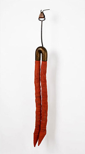Two, bronze, old wool, horsehair, iron hook, leather, thread, 49” x 8” x 5”, 2014  